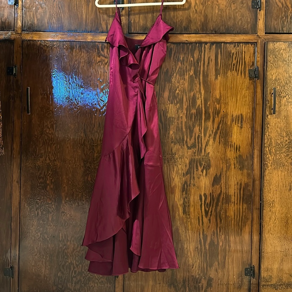Vici Satin Ruffle Wrap Gown